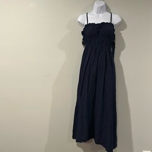 Navy blue linen maxi dress with side ties Anthropologie size medium